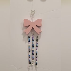 Pink Bow Wall Hanging Or Suncatcher with Beaded Strands